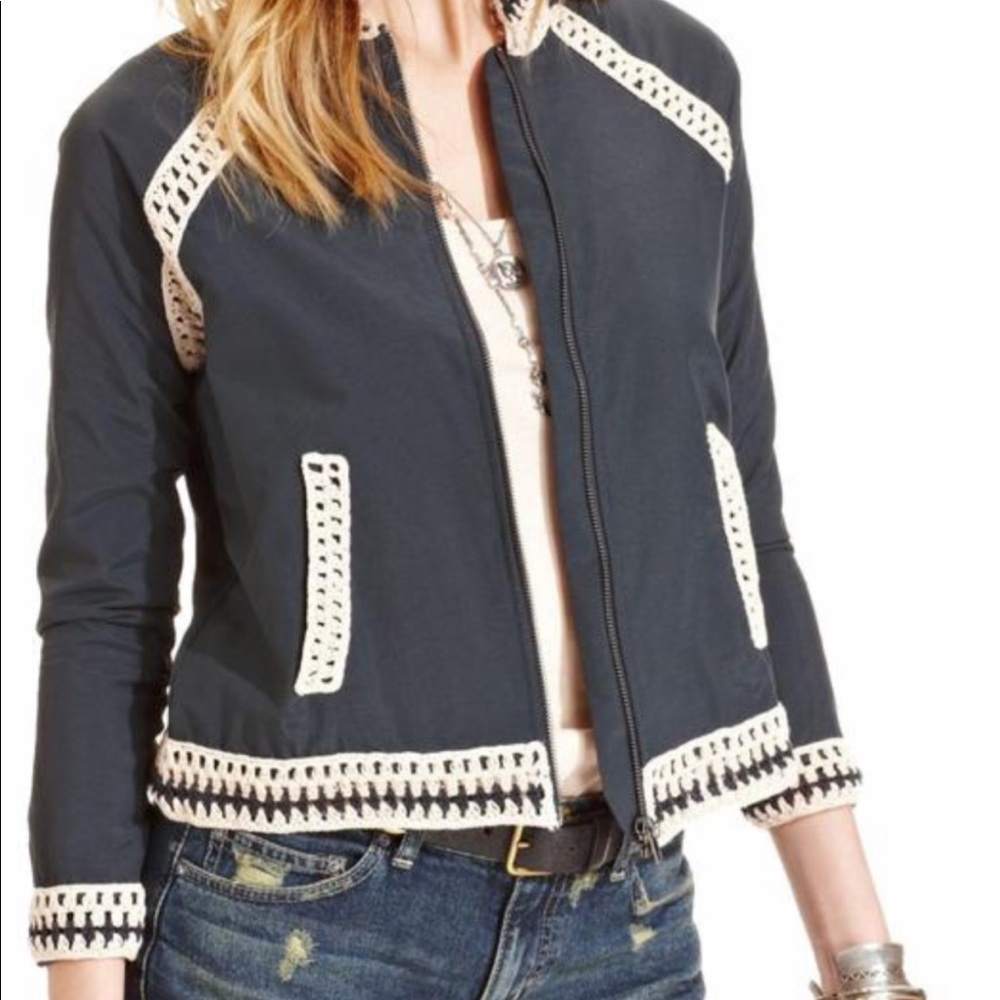 Free People Dark Blue Crochet Jacket